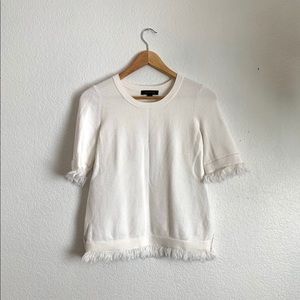 Ann Taylor Fringe Sweater Tee blouse White Small